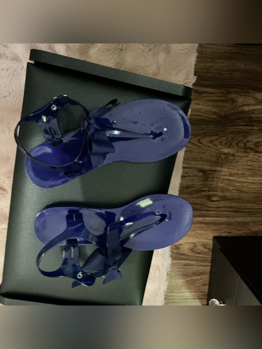 BCBG Women's Navy Bow Jelly Sandals - Stylish Casual Flip Flops